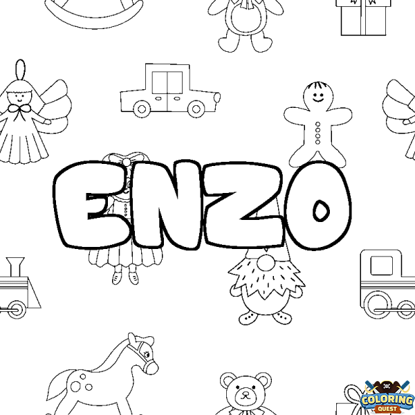 Coloring page first name ENZO - Toys background