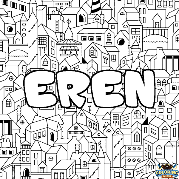 Coloring page first name EREN - City background