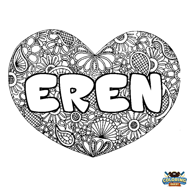 Coloring page first name EREN - Heart mandala background