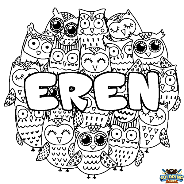 Coloring page first name EREN - Owls background