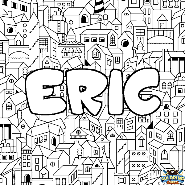 Coloring page first name ERIC - City background