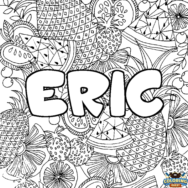 Coloring page first name ERIC - Fruits mandala background
