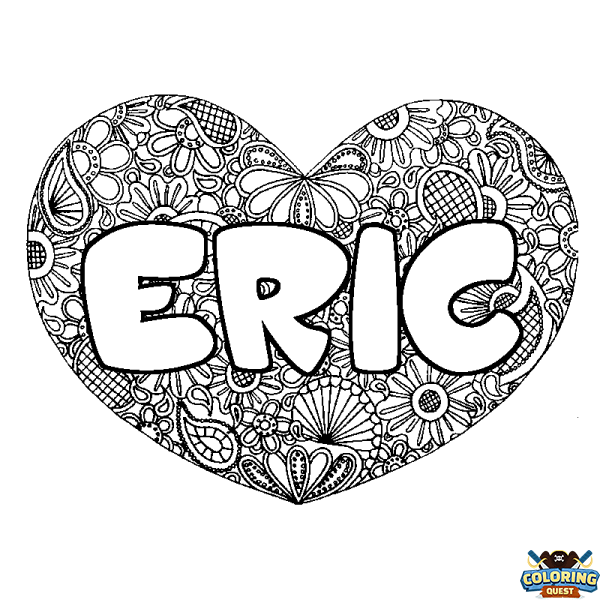 Coloring page first name ERIC - Heart mandala background