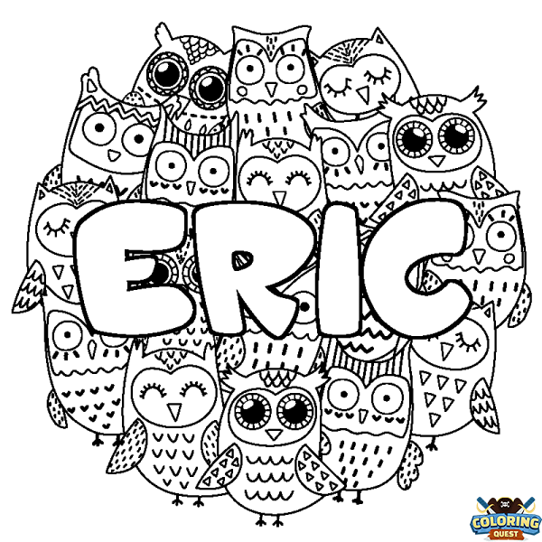 Coloring page first name ERIC - Owls background