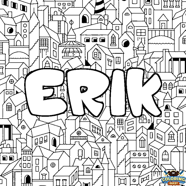 Coloring page first name ERIK - City background