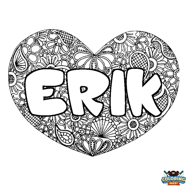 Coloring page first name ERIK - Heart mandala background
