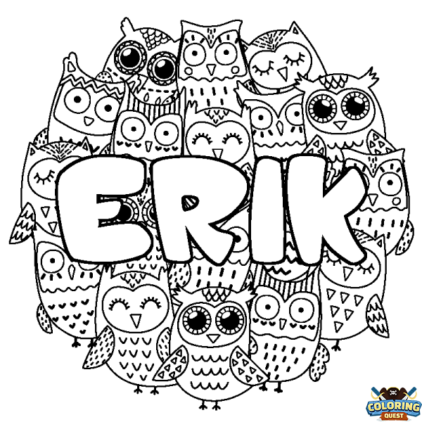 Coloring page first name ERIK - Owls background