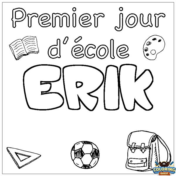 Coloring page first name ERIK - School First day background