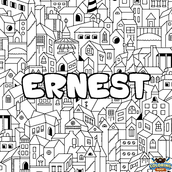 Coloring page first name ERNEST - City background