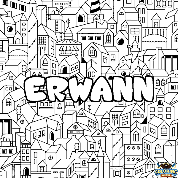 Coloring page first name ERWANN - City background