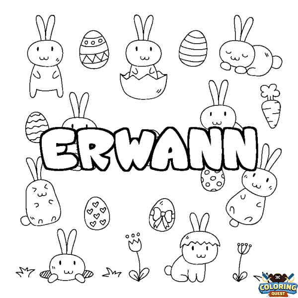 Coloring page first name ERWANN - Easter background