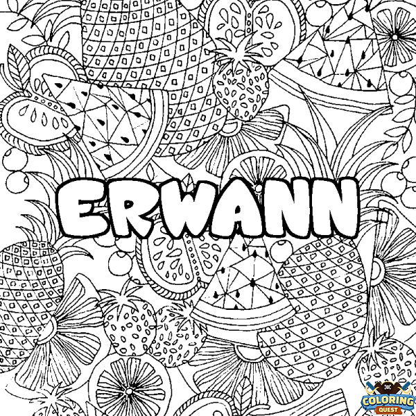Coloring page first name ERWANN - Fruits mandala background