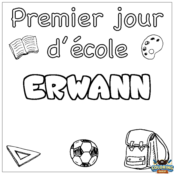 Coloring page first name ERWANN - School First day background