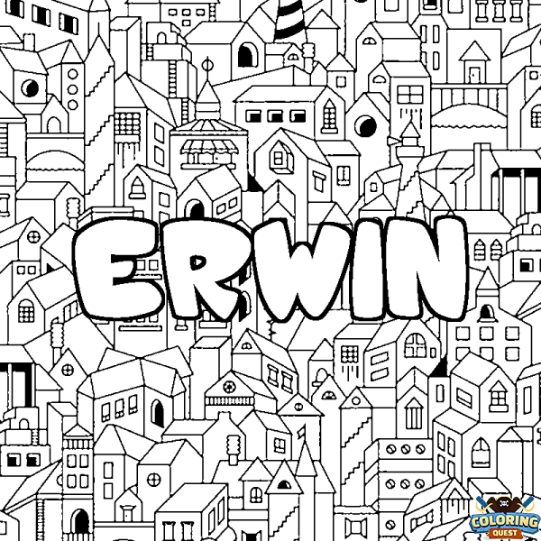 Coloring page first name ERWIN - City background
