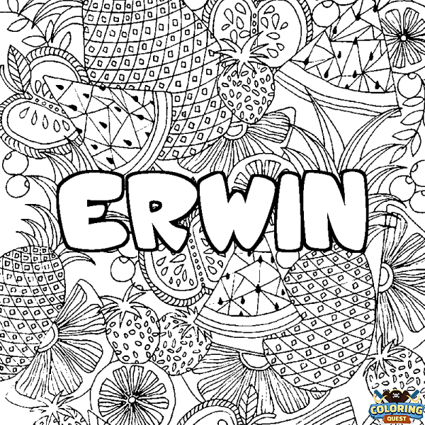 Coloring page first name ERWIN - Fruits mandala background