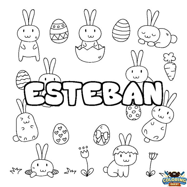 Coloring page first name ESTEBAN - Easter background