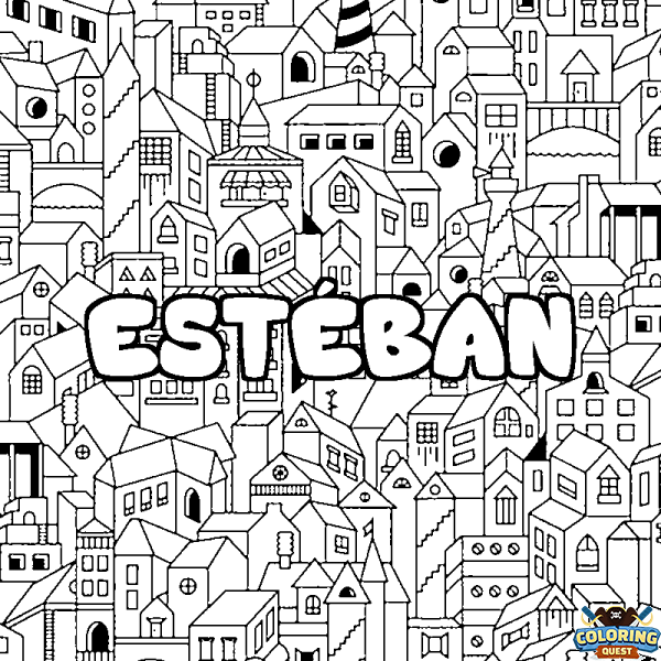 Coloring page first name EST&Eacute;BAN - City background