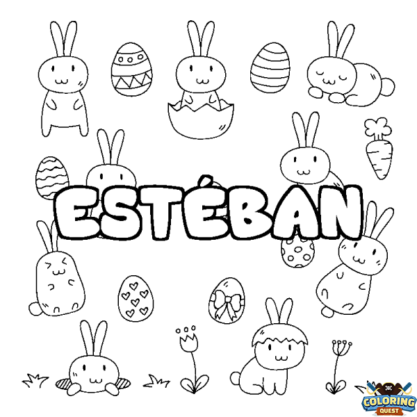 Coloring page first name EST&Eacute;BAN - Easter background