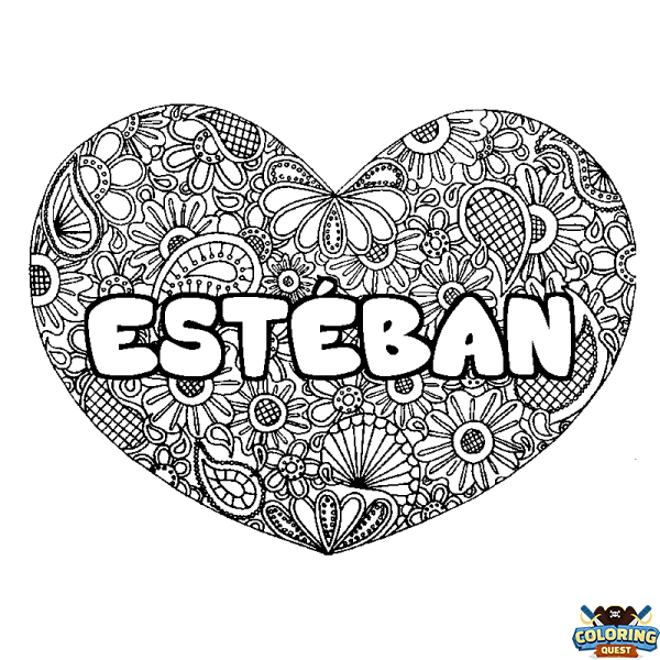 Coloring page first name EST&Eacute;BAN - Heart mandala background