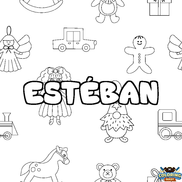 Coloring page first name EST&Eacute;BAN - Toys background
