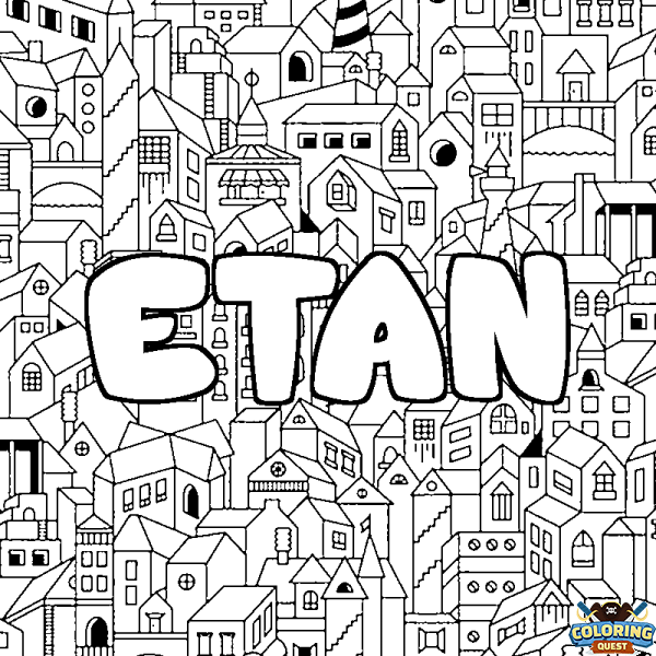 Coloring page first name ETAN - City background