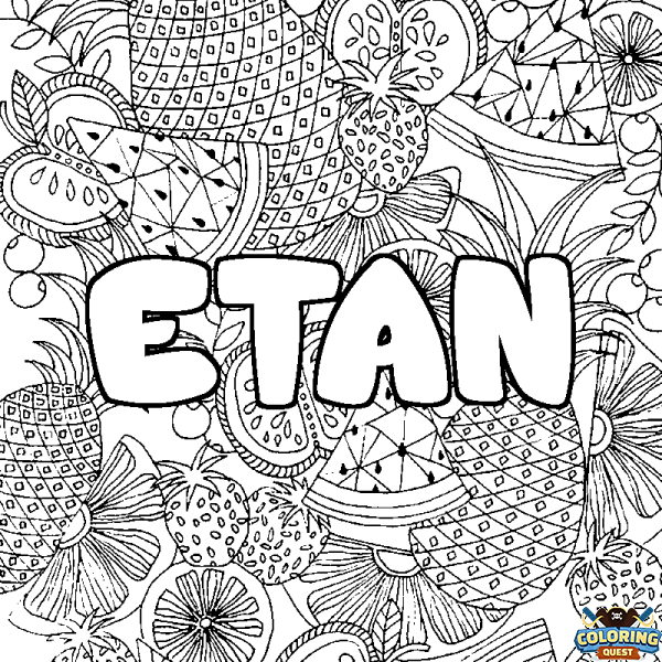 Coloring page first name ETAN - Fruits mandala background