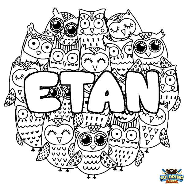 Coloring page first name ETAN - Owls background