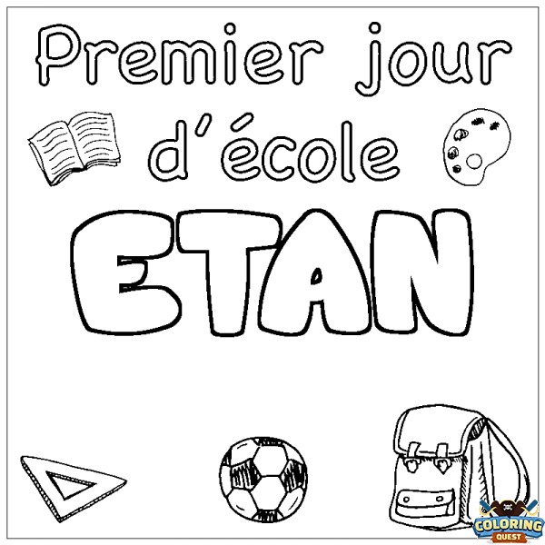 Coloring page first name ETAN - School First day background