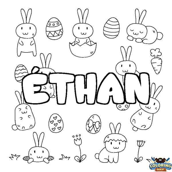 Coloring page first name &Eacute;THAN - Easter background