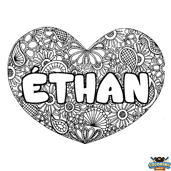 Coloring page first name &Eacute;THAN - Heart mandala background