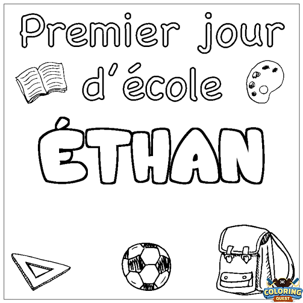 Coloring page first name &Eacute;THAN - School First day background
