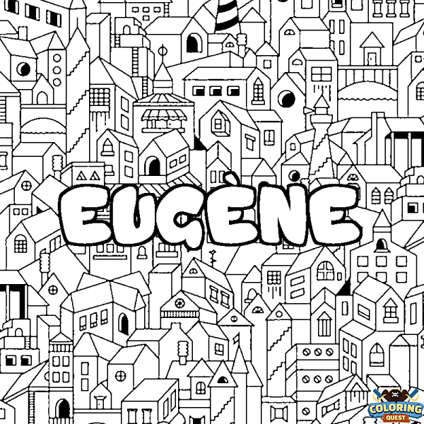 Coloring page first name EUG&Egrave;NE - City background
