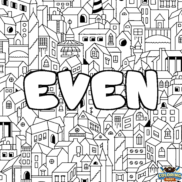 Coloring page first name EVEN - City background