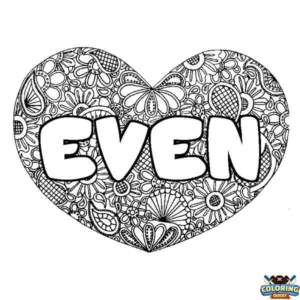 Coloring page first name EVEN - Heart mandala background