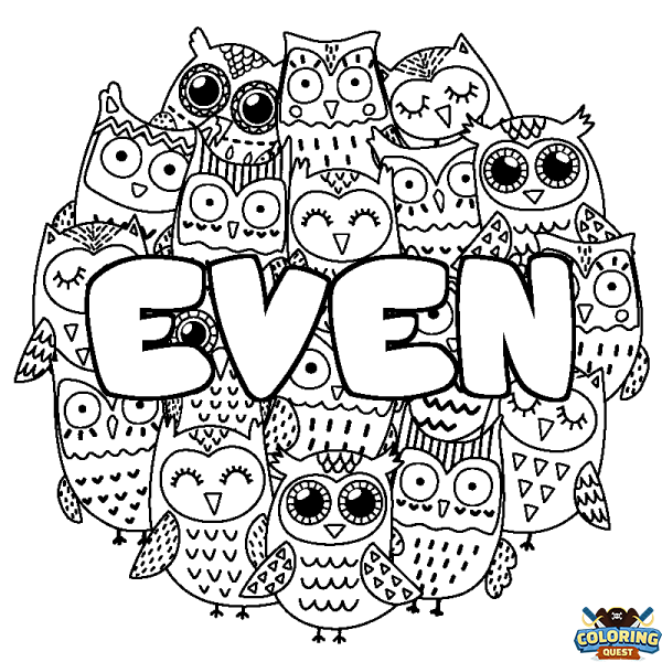 Coloring page first name EVEN - Owls background