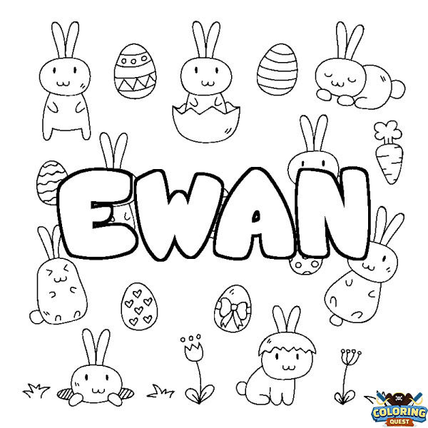 Coloring page first name EWAN - Easter background