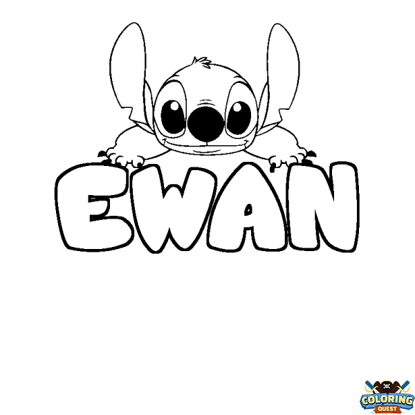 Coloring page first name EWAN - Stitch background