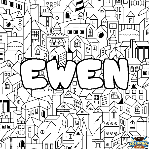 Coloring page first name EWEN - City background