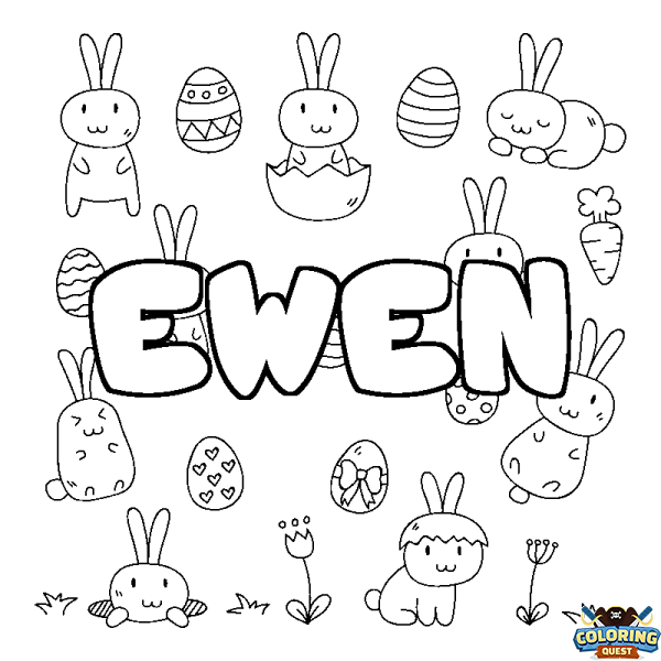 Coloring page first name EWEN - Easter background
