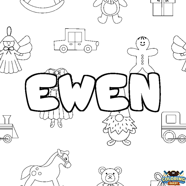 Coloring page first name EWEN - Toys background