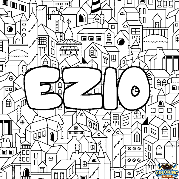 Coloring page first name EZIO - City background