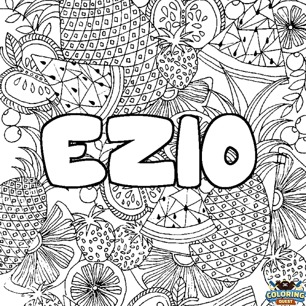 Coloring page first name EZIO - Fruits mandala background