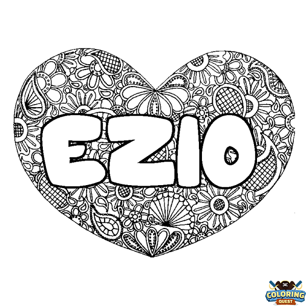 Coloring page first name EZIO - Heart mandala background