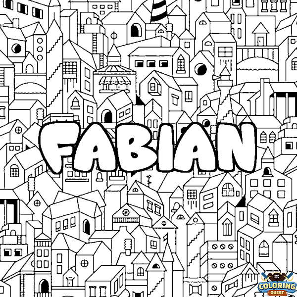 Coloring page first name FABIAN - City background