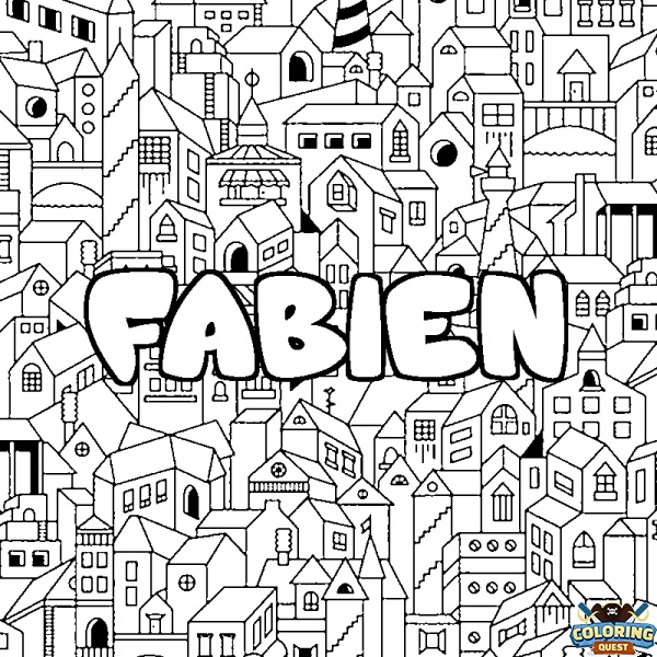 Coloring page first name FABIEN - City background