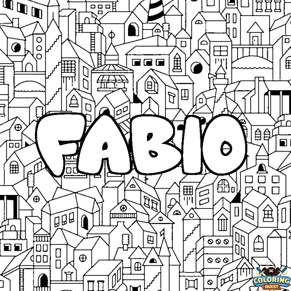 Coloring page first name FABIO - City background