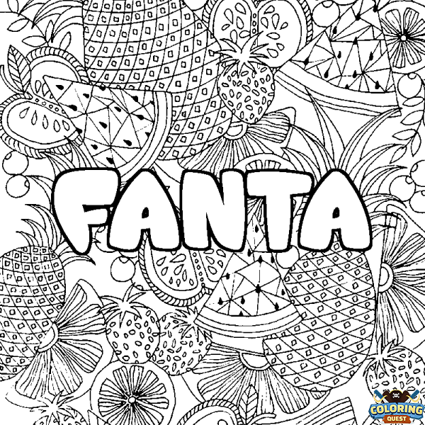 Coloring page first name FANTA - Fruits mandala background