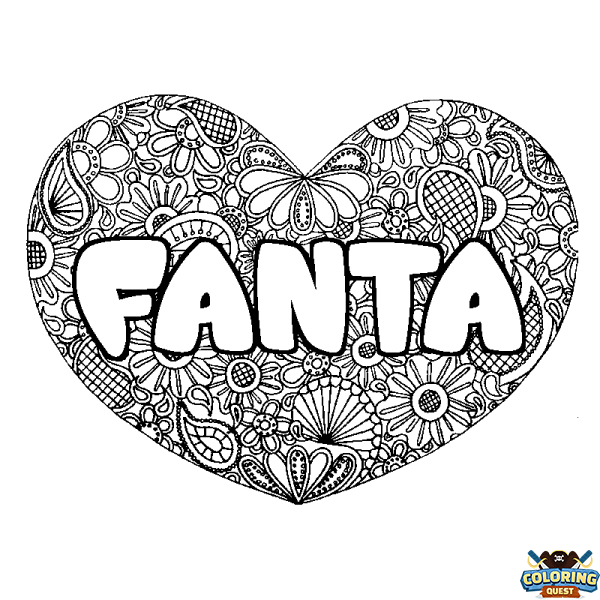 Coloring page first name FANTA - Heart mandala background