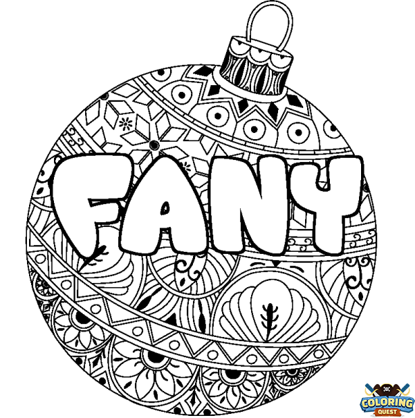 Coloring page first name FANY - Christmas tree bulb background