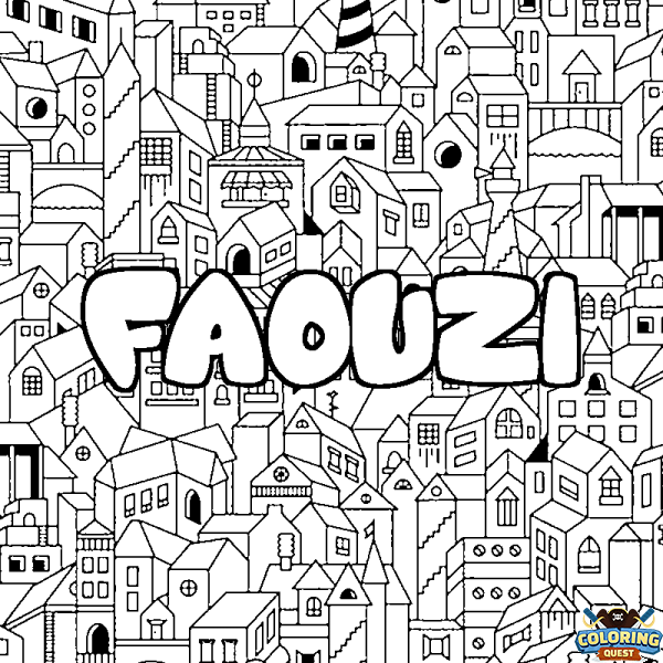 Coloring page first name FAOUZI - City background
